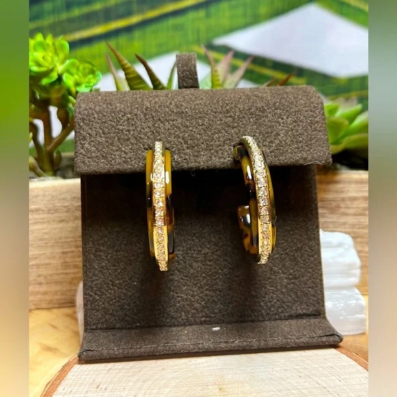 VTG| Faux Tortoise & Rhinestone Earrings ✨🤎 - Picture 1 of 9